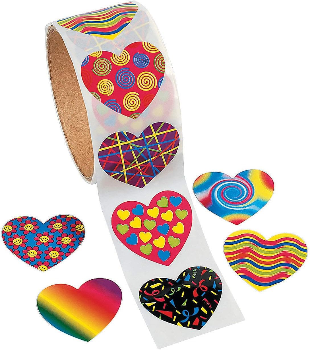Fun Express Funky Heart Stickers (100pc) Valentine's Day, Stationery, Party Favor Supplies