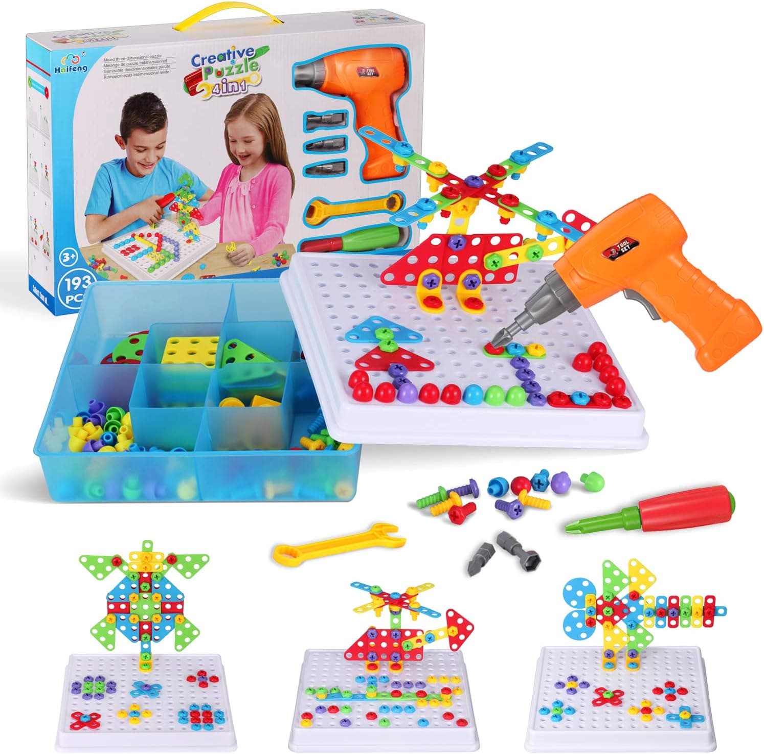 Haifeng Creative Mosaic Drill Set for Kids, STEM Learning Toys, 3D Construction Engineering Building Blocks for Boys and Girls Ages 3 4 5 6 7 8 9 10 Year Old