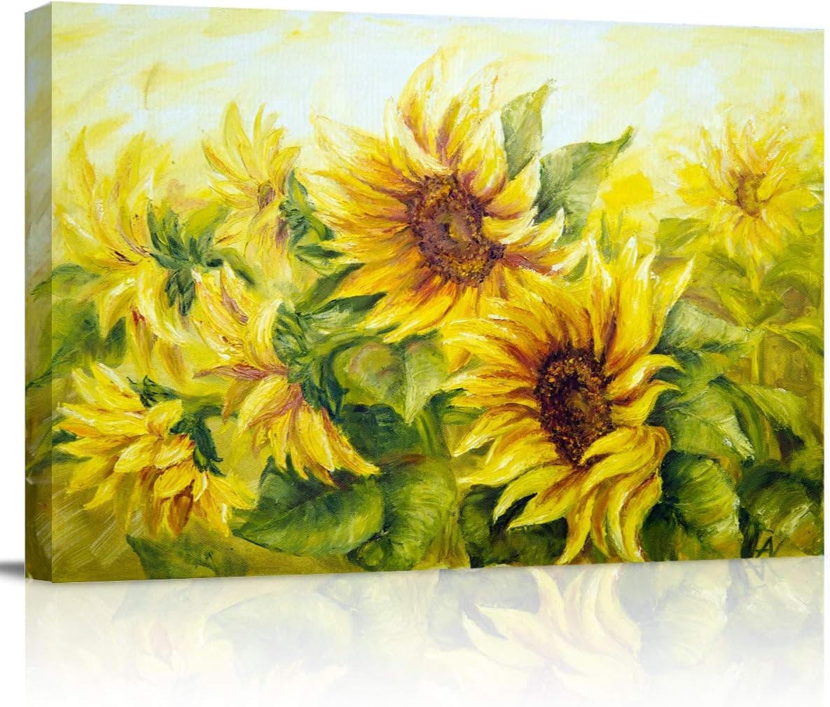Canvas Wall Art - Sunflowers in Oil Painting Style - Modern Wall Decor Gallery Canvas Wraps Giclee Print Stretched and Framed Ready to Hang - 16" x 24"