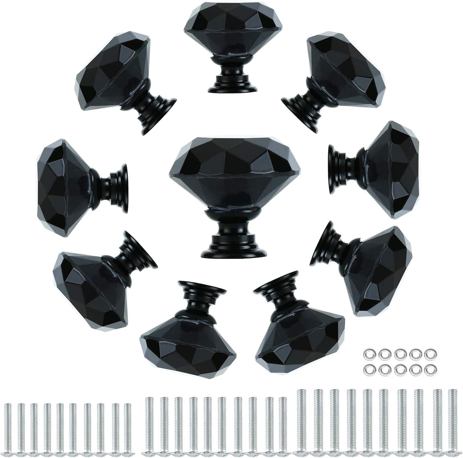 TCBOYING 10 PCS Drawer Knobs 30mm Dresser Knobs Diamond Shape Door Chrome Glass Cabinet Knobs Pull Handles for Home Office