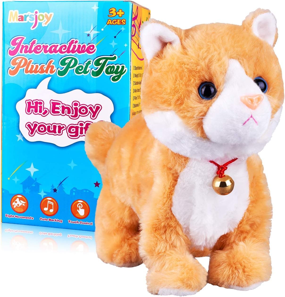 Yellow Robot Cat Plush Cat Stuffed Animal Interactive Cat Meow Kitten Touch Control, Electronic Cat Pet, Robotic Cat Cat Kitty Toy, Animated Toy Cats for Girls Baby Kids L:12"