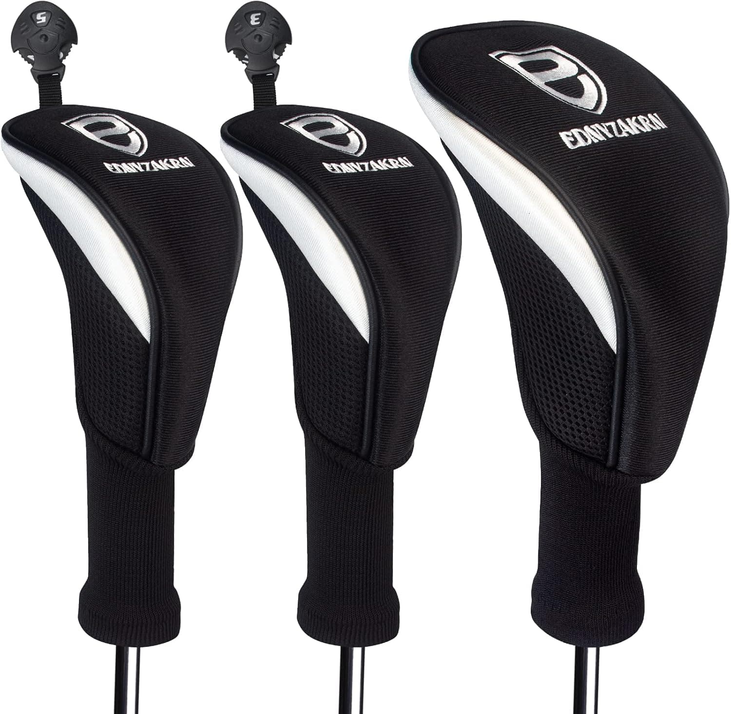 Golf Club Head Covers for Fairway Woods Driver 1 3 4 5 6 7 X, 3pcs/Set Golf Club Headcovers Long Neck Mesh with Interchangeable No. Tags Fits Woods Driver Clubs