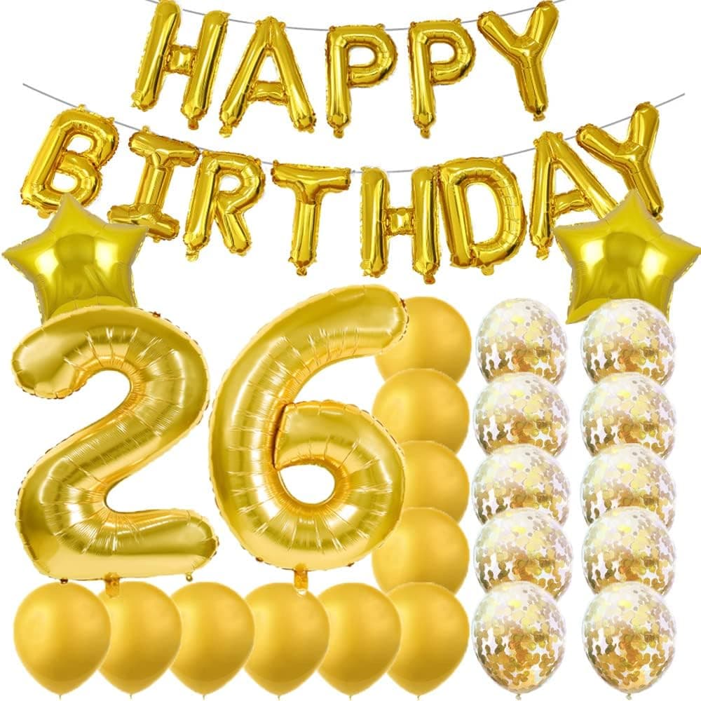 Sweet 26th Birthday Decorations Party Supplies,Gold Number 26 Balloons,26th Foil Mylar Balloons Latex Balloon Decoration,Great 26th Birthday Gifts for Girls,Women,Men,Photo Props
