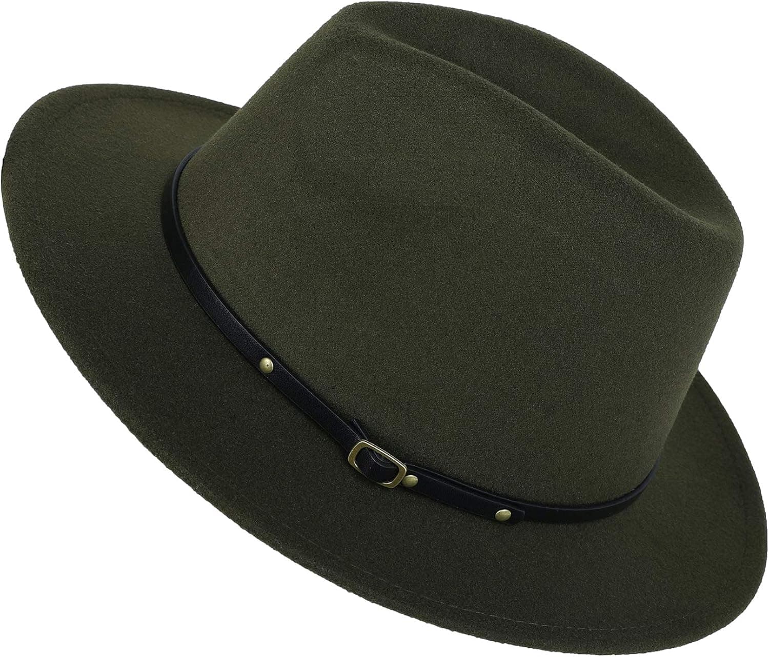 DANTIYA Women's Classic Wide Brim Wool Fedora Hat Floppy Panama Hat with Belt Buckle (ArmyGreen)
