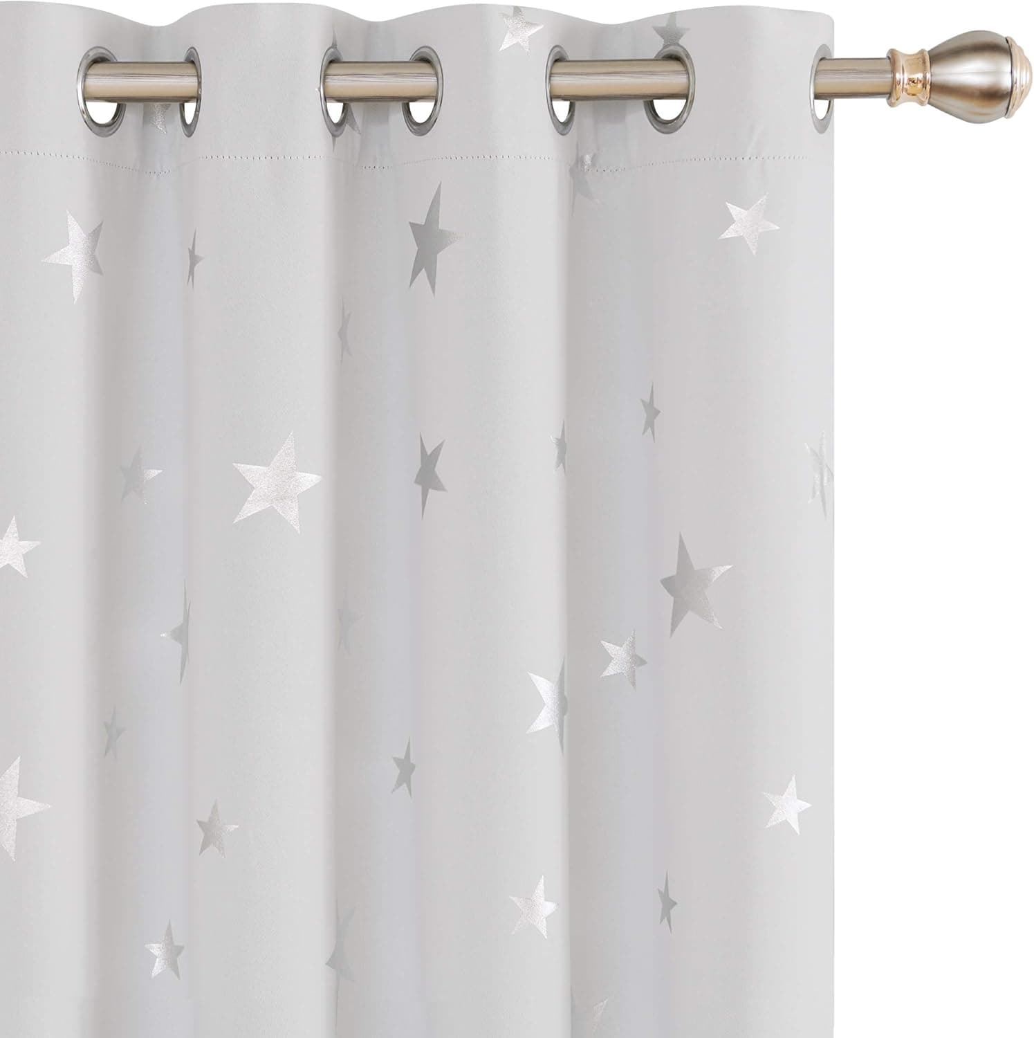 Deconovo Solid Blackout Curtains in White, 38 x 84 Inches, Silver Star Print Pattern Thermal Insulated Curtain for Kids' Room, Set of 2