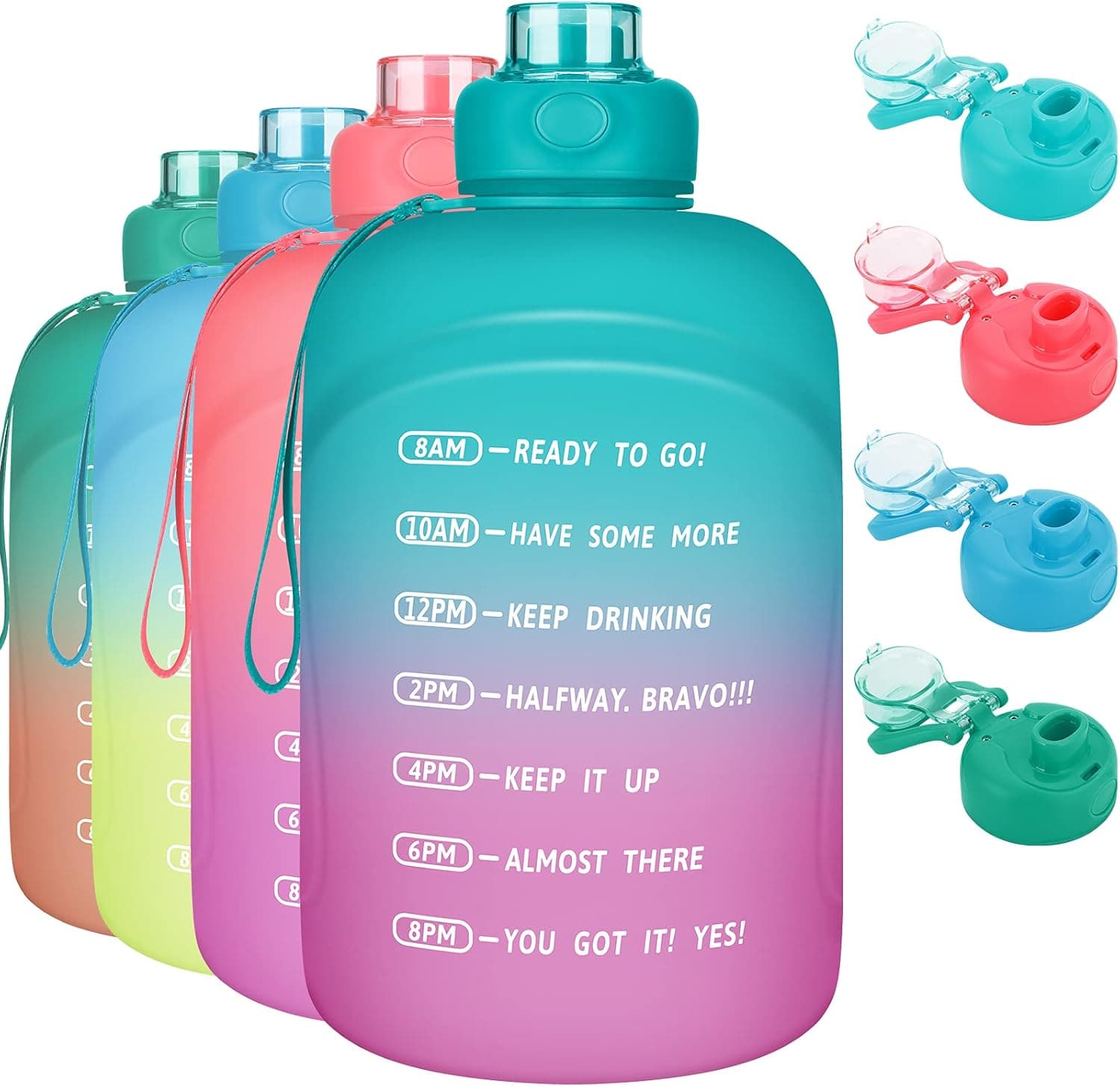 128OZ/1 Gallon Water Bottle with Straw & Motivational Time Marker, Leakproof BPA Free Water Bottle with Handle, Wide Mouth Large Capacity Water Jug for Fitness, Sports, Office, Outdoors