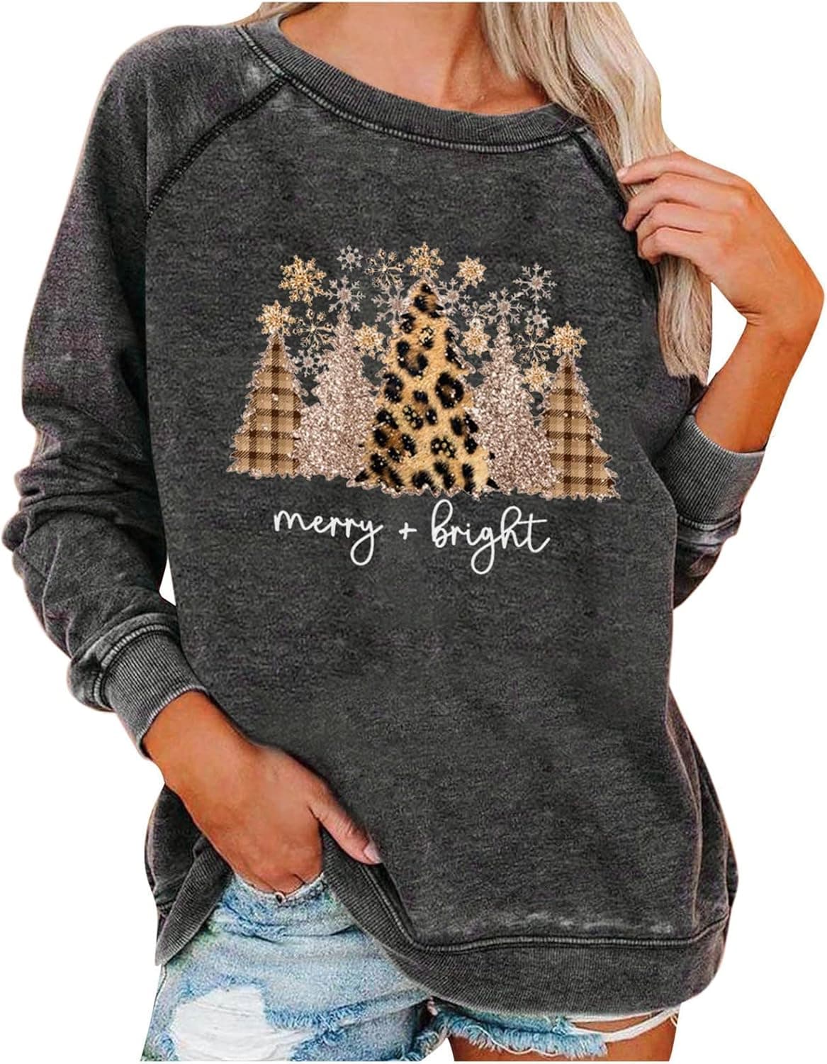 Women's Long Sleeve Tunic Tops Casual Fashion Christmas Printed O-Neck Pullover Top Tunic Tops