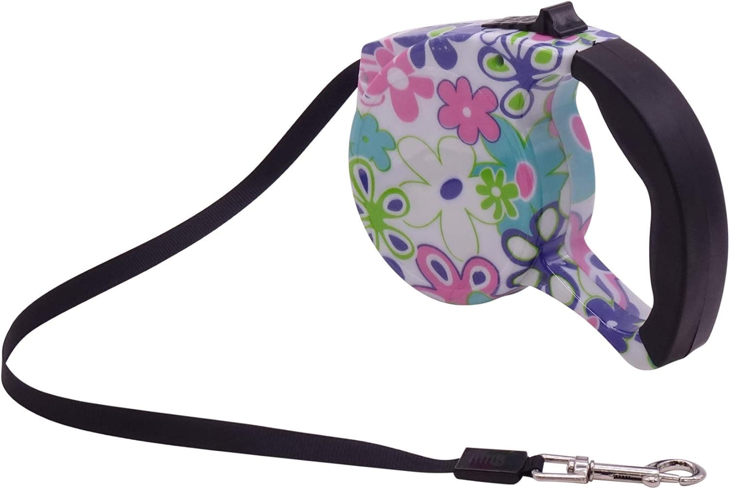 Retractable White Dog Leash One Handed Anti-Slip Button Regulated Strong Nylon Tape 16 FT Long for Small or Medium Dogs Up to 70 Lb