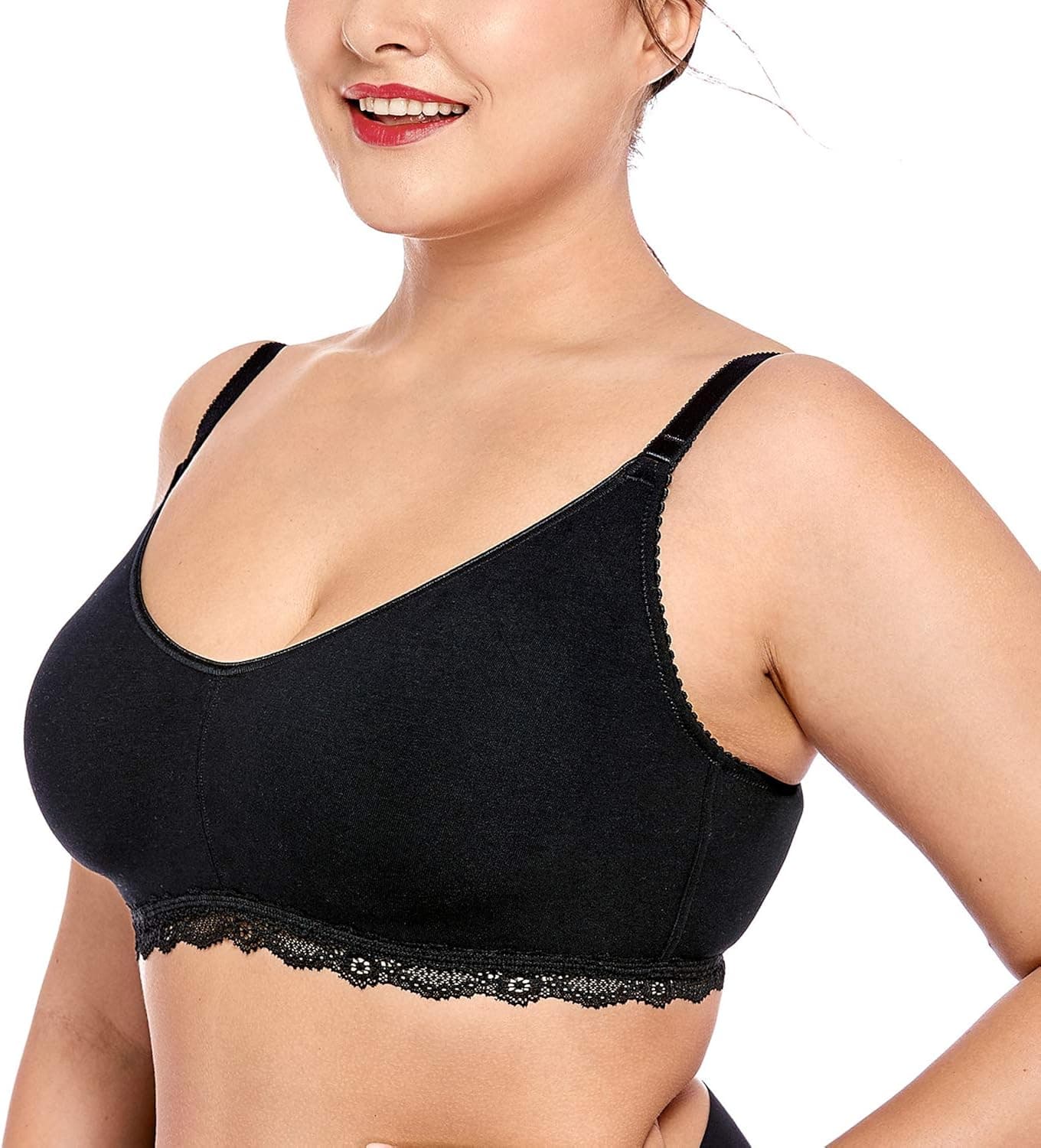 DELIMIRA Women's Lace Soft Wirefree Non Padded Full Coverage Cotton Bra Plus Size