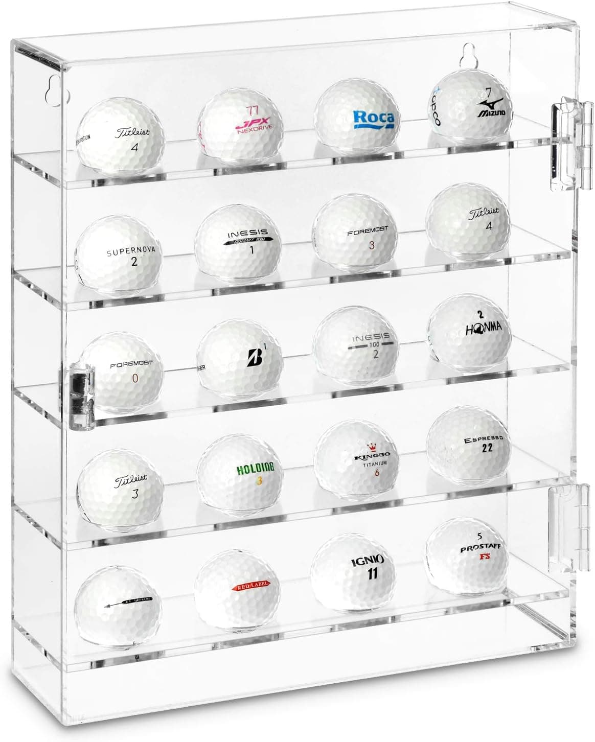 Ikee Design Acrylic Mountable Golf Balls Display Case Cabinet Wall Rack Holder, Acrylic Clear Display Rack Case, Clear Organizer Storage for 20 Golf Balls