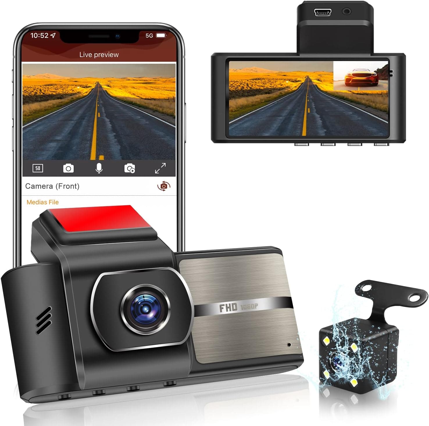 XTAUTO Dual Dash Cam Front and Rear WiFi with Backup Camera, 3.16" LCD, 1080P+720P, 170°+140° Wide Angle, Dual Dash Camera for Cars Dashcam Dashboard Camera, Support 64GB Max (Not Included)