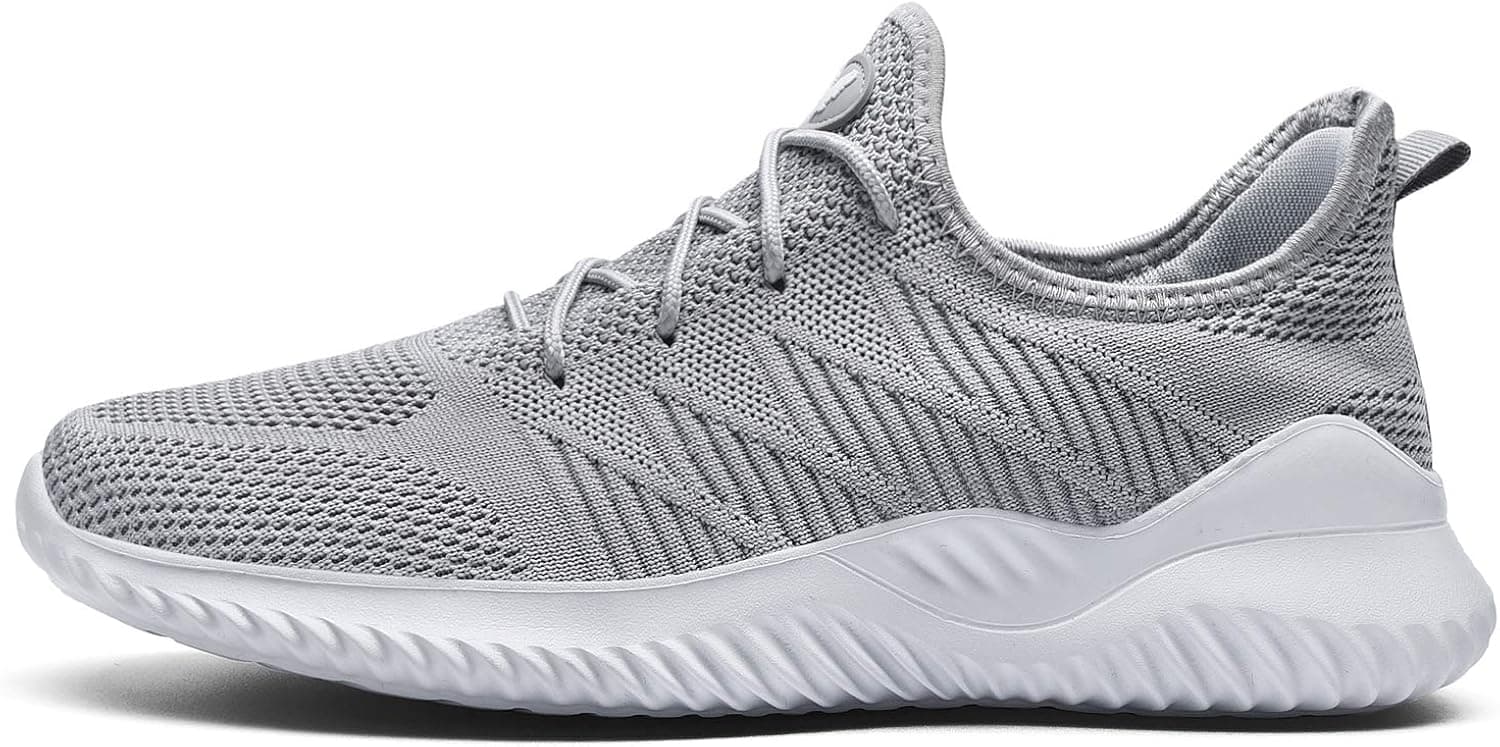 QAUPPE Men's Memory Foam Tennis Shoes Lightweight Comfortable Casual Mesh Slip On Athletic Walking Sneakers (12 D(M) US,Grey)