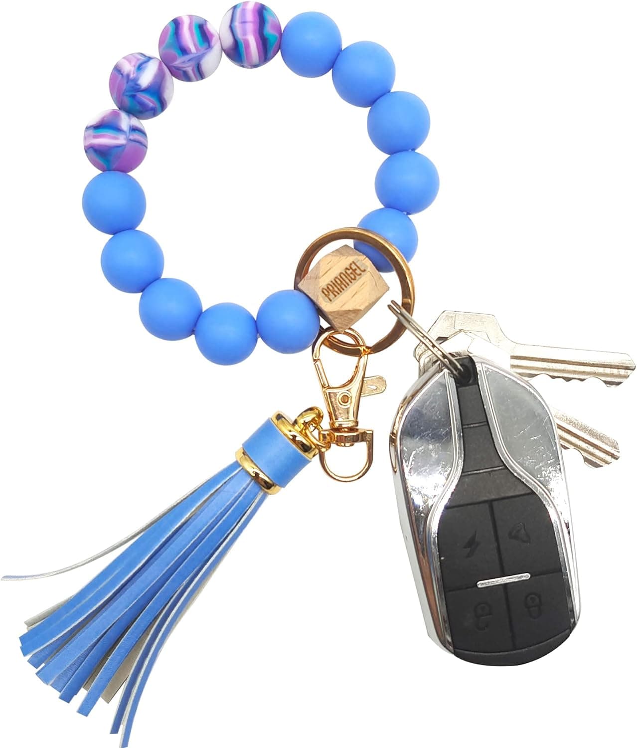 PRIANGEL Silicone Key Ring Bracelet for Women Beaded Wristlet Keychain House Car Keys Rings Holder with Tassel