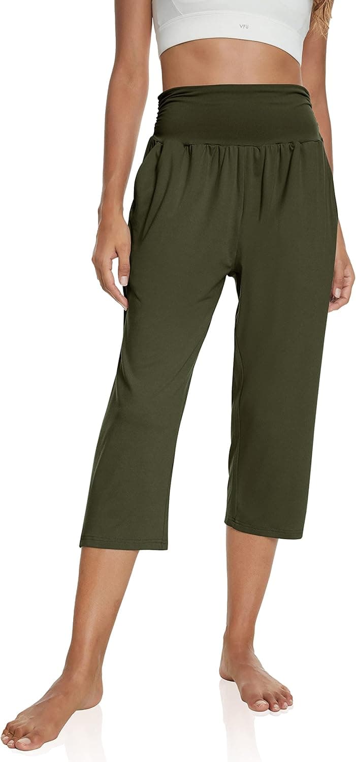 UEU Women's High Waist Capri Pants Casual Loose Fitting Yoga Pants Comfy Lounge Workout Capris Sweatpants with Pockets