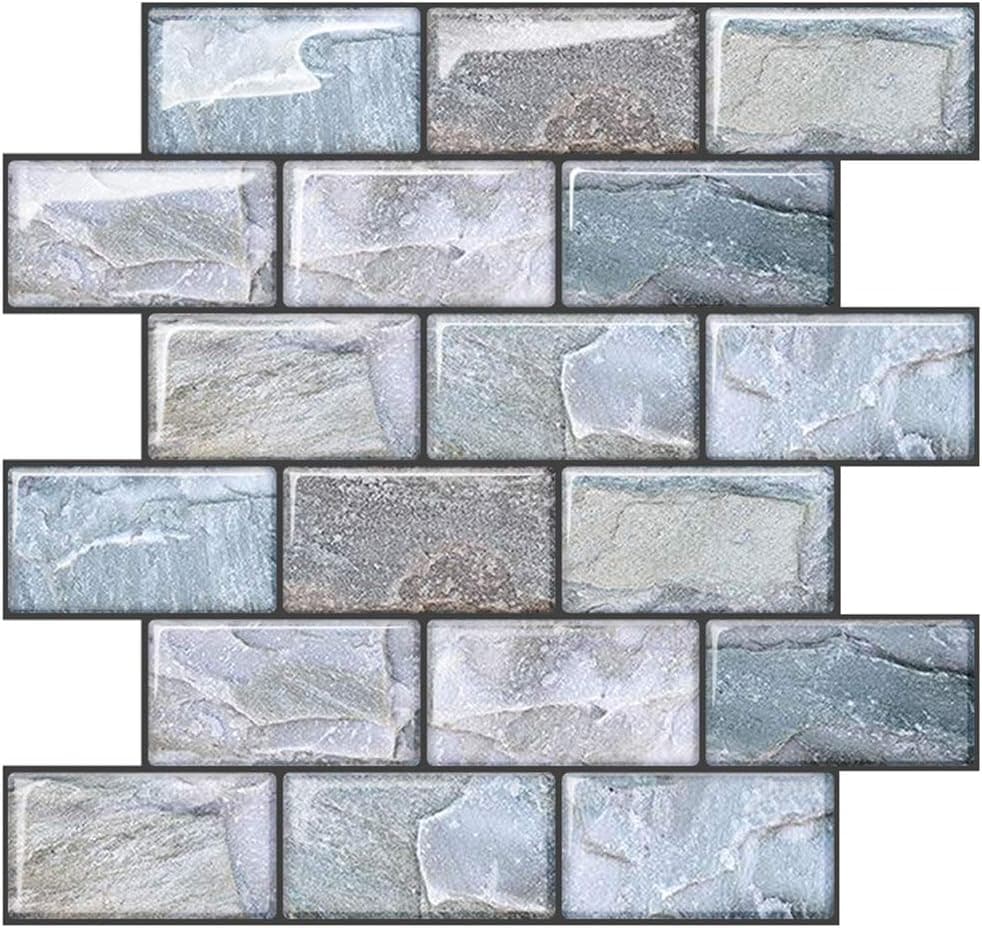 Uoisaiko 10 Sheets Peel and Stick Tile Backsplash for Kitchen Wall Tile, Self Adhesive Brick Backsplash Subway Tile Backsplash, Stick on Tiles Kitchen Backsplash 10"x10.6"