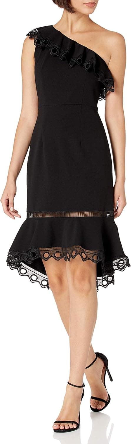 Nanette Nanette Lepore Women's Size Sleeveless One Shoulder Knit Dress W/high-Low Flounce Hem