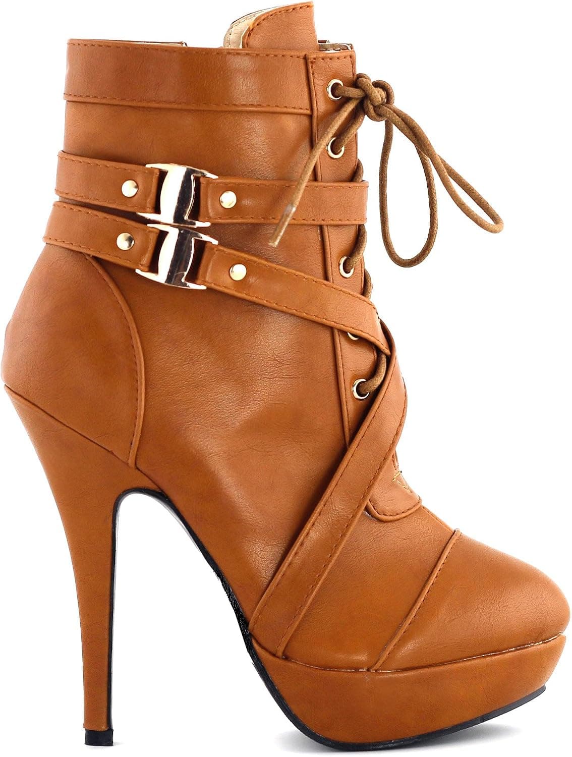 SHOW STORY Punk Buckle Strap High Heel Stiletto Platform Ankle Bootie,LF30470