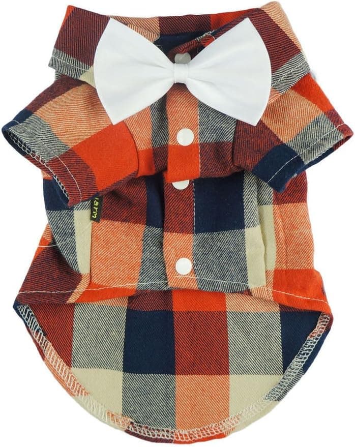 Fitwarm Stylish Casual Dog Plaid Shirt Gentle Western Shirt Wedding Clothes Pet Shirt + Wedding Bowtie, Large