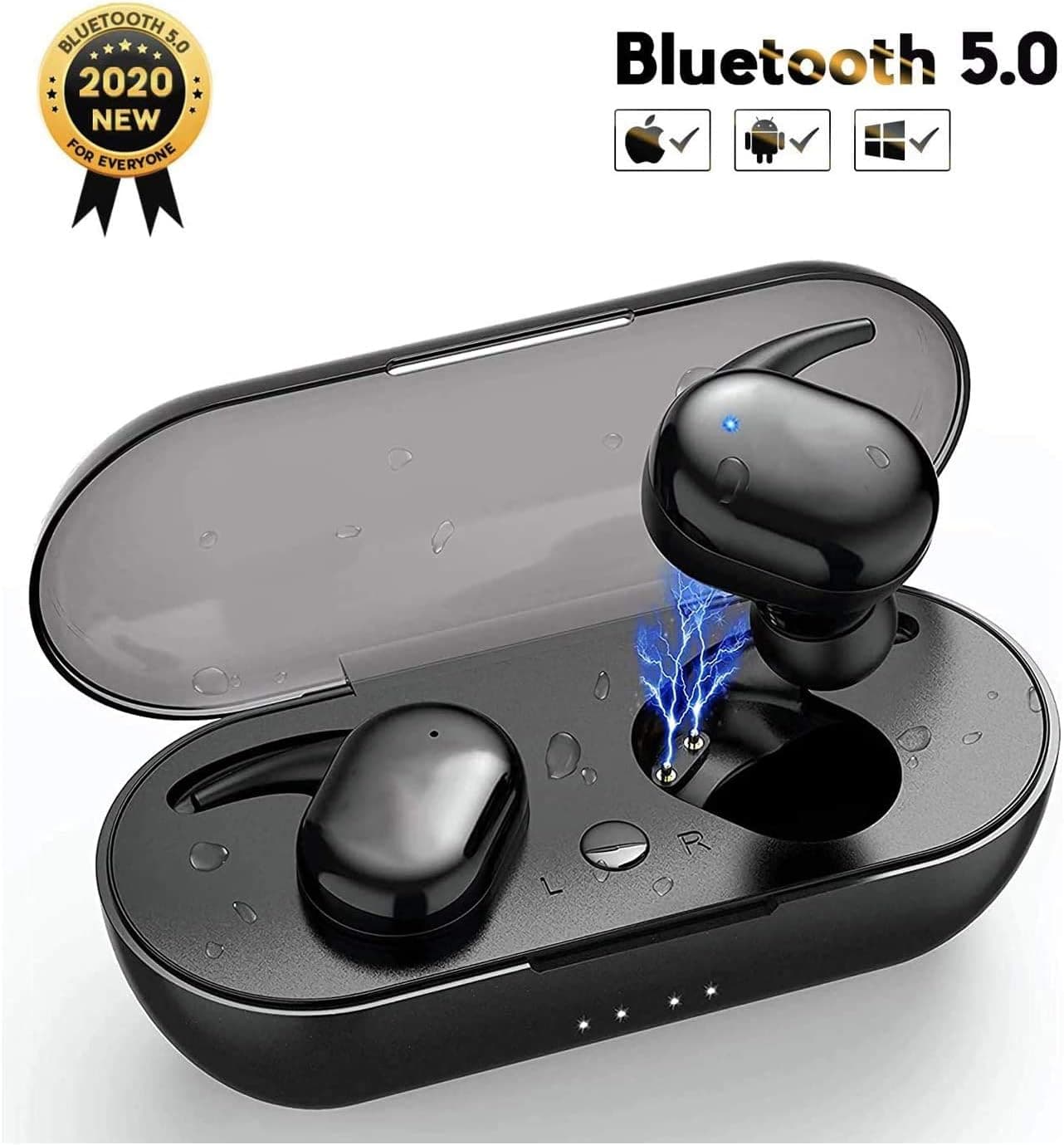 Bluetooth Headphones,True Wireless Earbuds Bluetooth with Charging Case,Built in Mic Bluetooth Headset,Binaural Call in-Ear Buds,20H Playtime,Ipx6 Waterproof Deep Bass for Sport