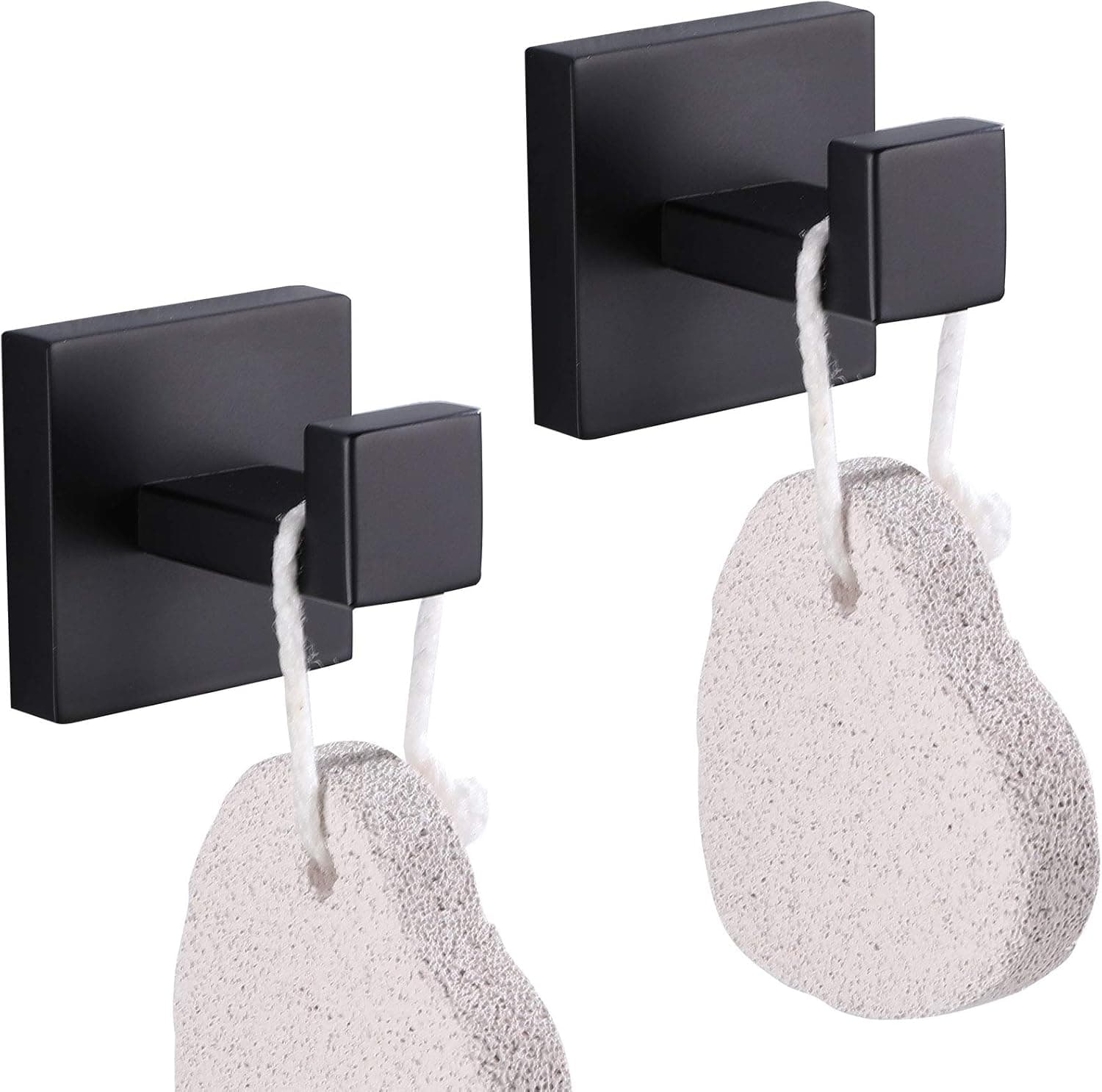 DUNAYAN 2 Pack Bath Towel Hooks Matte Black, SUS 304 Stainless Steel Bathroom Clothes Hook Wall Mounted Square Kitchen Door Hanger
