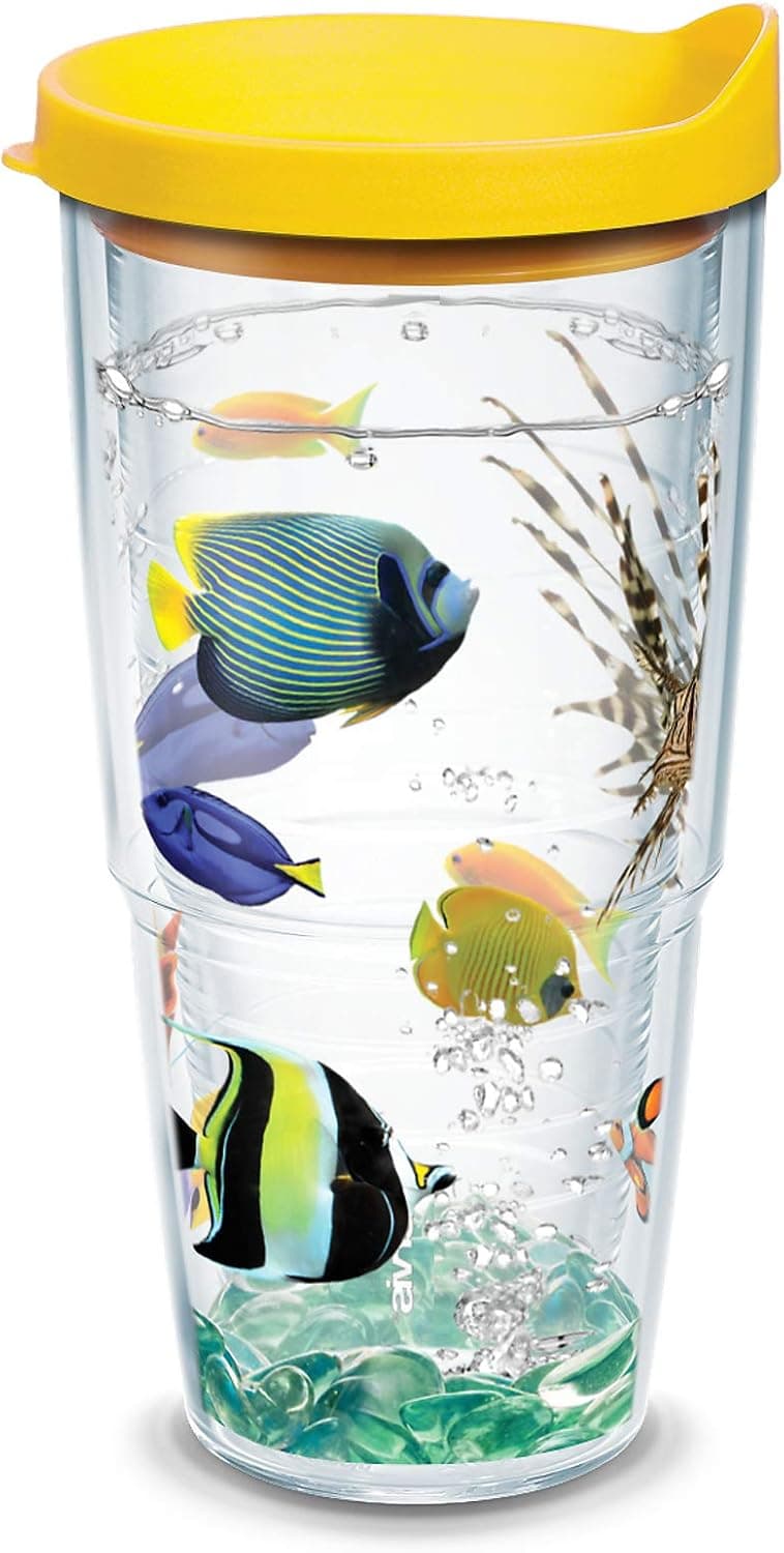 TERVIS "Colorful Fish" Wrap Tumbler with Yellow Lid, 24-Ounce -