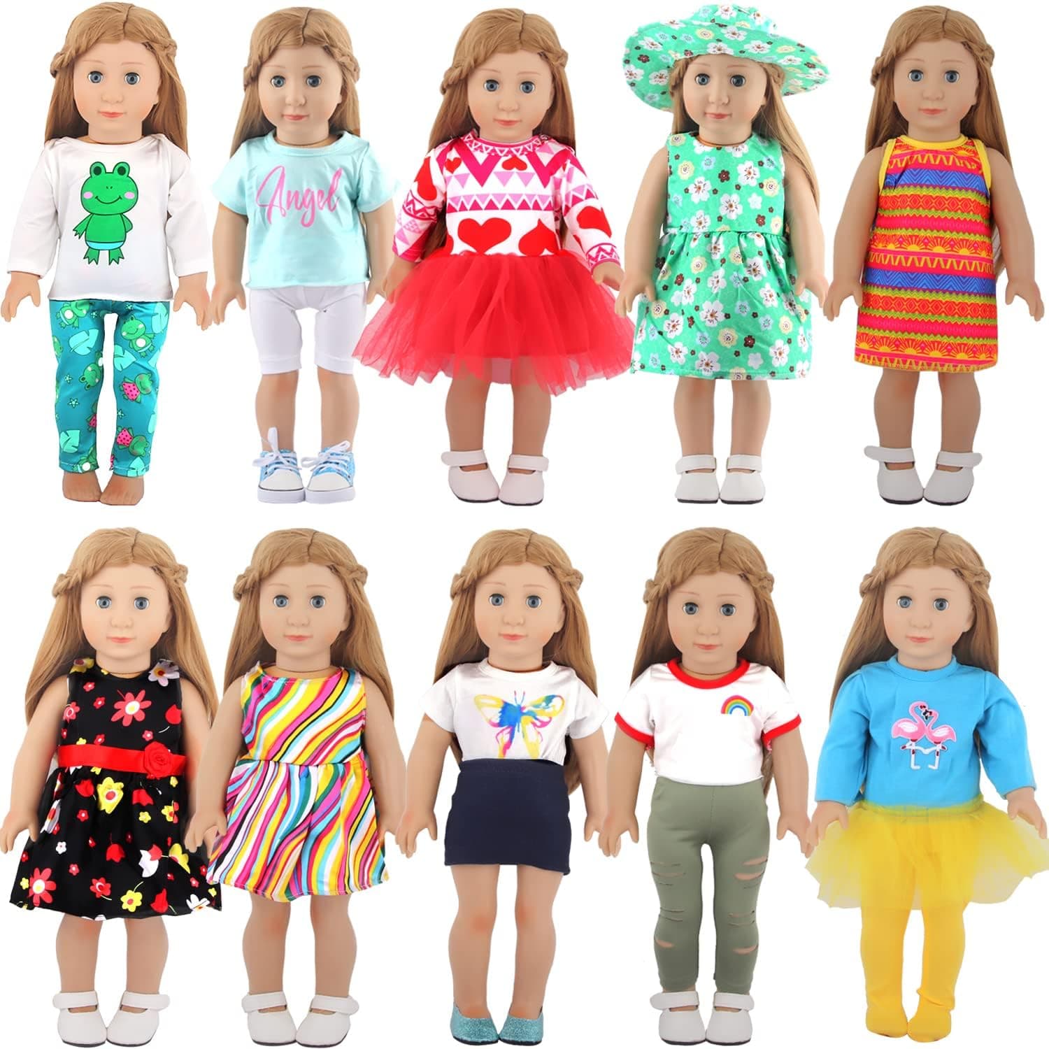18 inch Doll Clothes and Accessories fit 18 inch Girl Dolls - Including 8 Complete Set Toys Doll Outfits,Doll Accessories with Cap, Underwear and Hair Clip