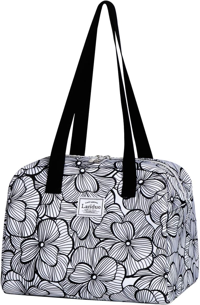 Landuo Insulated Reusable Lunch Tote Bag Durable lunch Box Container for Women Adult Men (B-WT)