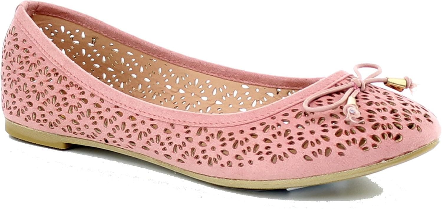 Women's Slip On Ballet Flats Perforated Cut Out Bow Tie Shoes Ballerina Comfort Slippers FC05