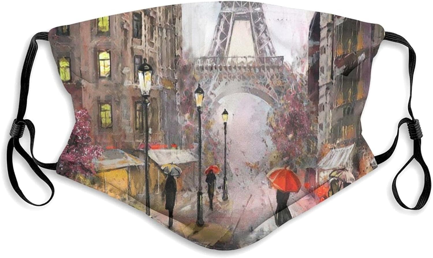 Paris Artwork Eiffel Tower People Under A Red Umbrella Dust Reusable Washable Face Mouth with Activated Carbon Filter Men and women for Warm Windproof Cotton Face Cycling Camping Travel