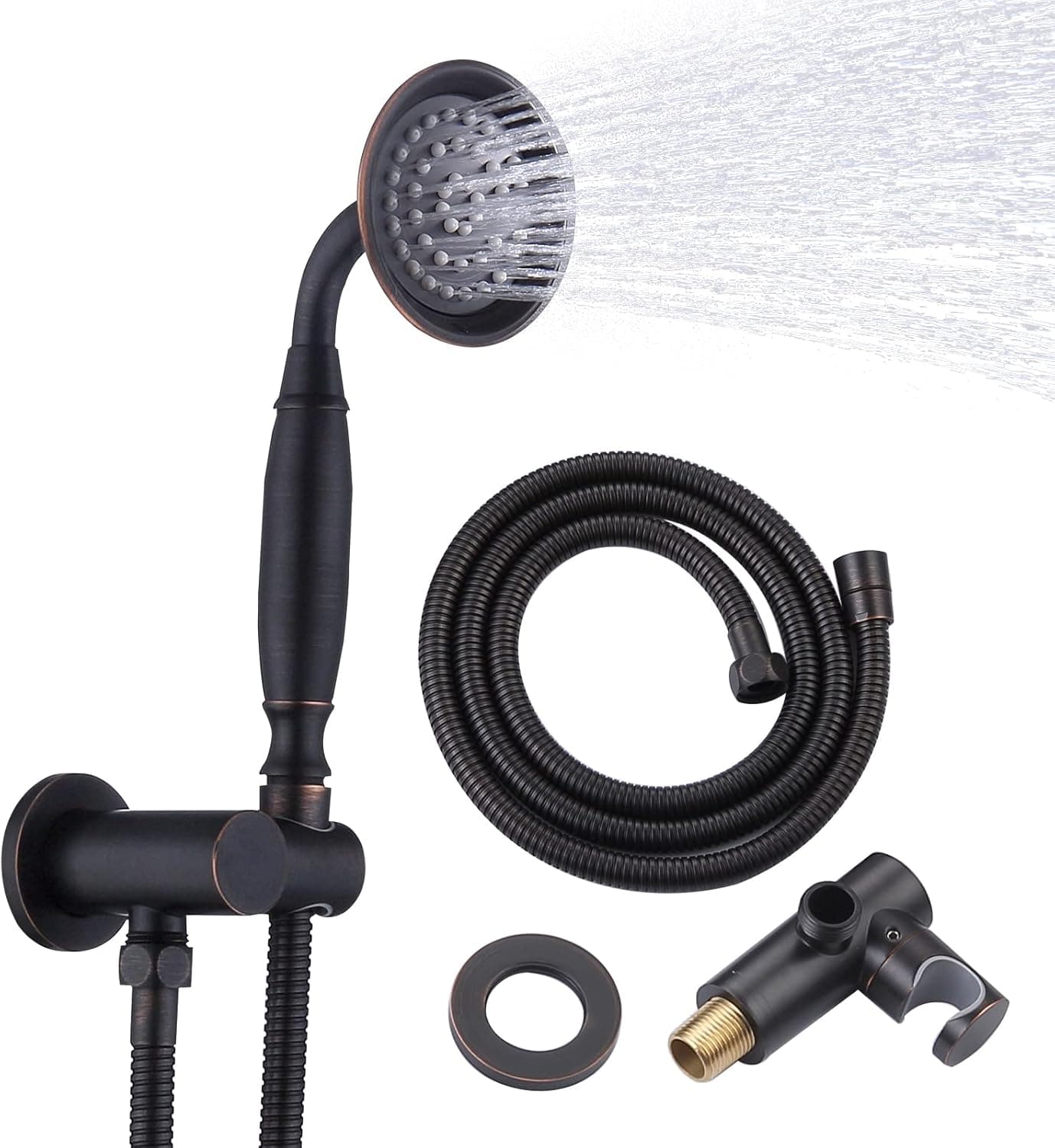 Brass Antique Handheld Shower Head High Pressure Hand Held Shower Head with 59" Long Hose and Holder Telephone Shaped Adjustable Handheld Showerhead Attachment Sprayer for Bathroom Oil Rubbed Bronze