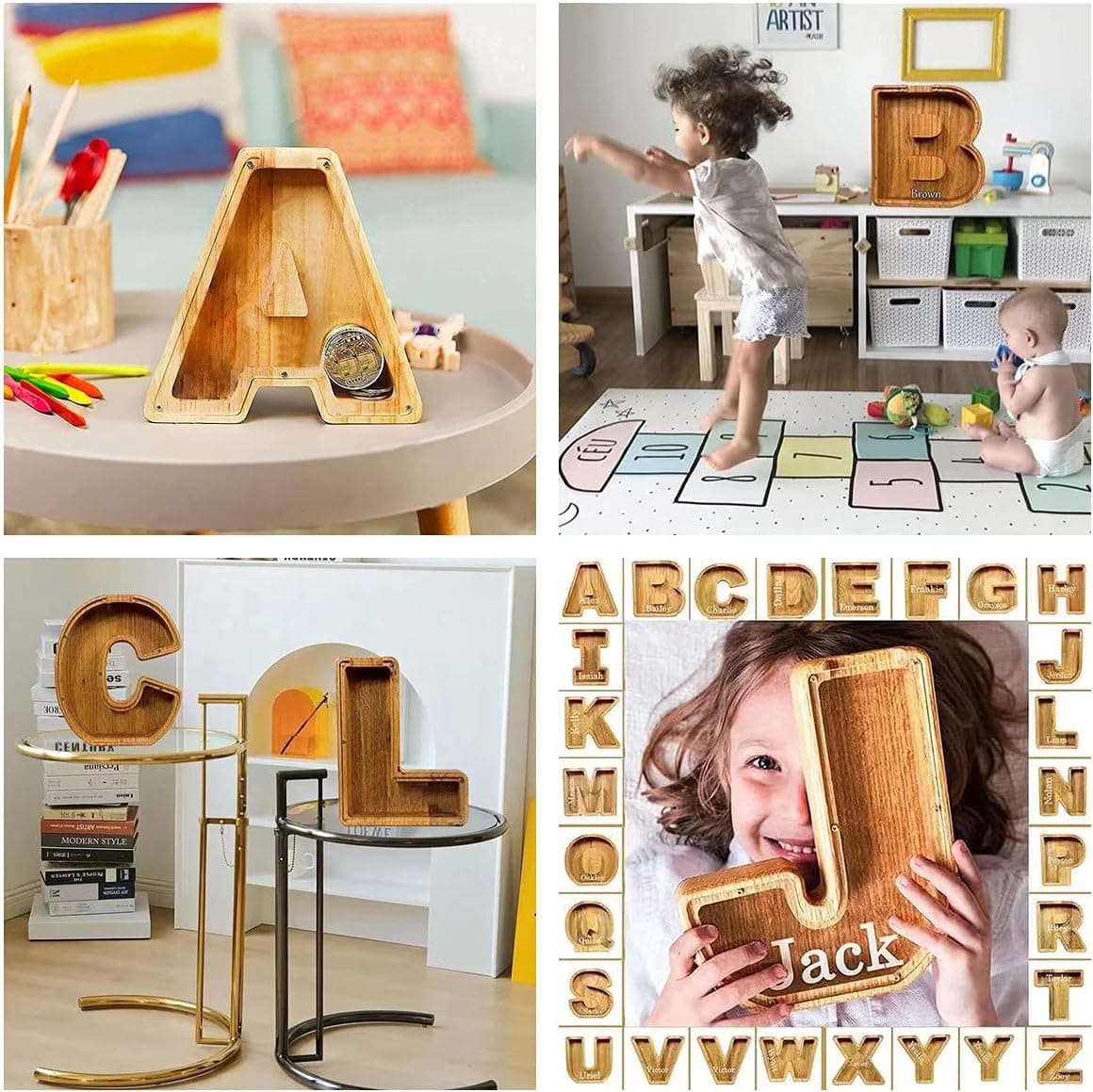 Personalized DIY Custom Laser Engraved NameWooden Piggy Bank for Boys and Girls Personalized Letters Coin Bank Wooden Money Box,Money Box Wooden Piggy Bank Gift for Kids Birthday, Christmas GIF (S)