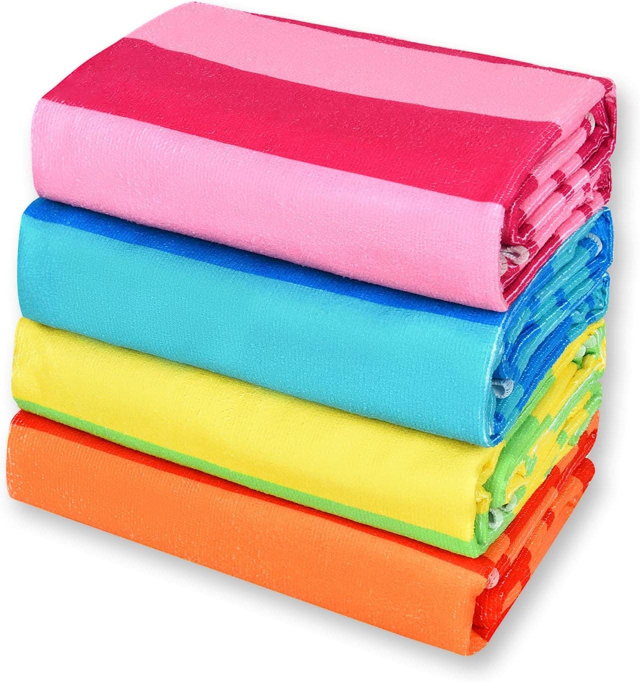 4 Packs Stripe Beach Towel Set, Cabana Stripe Beach Towels Oversized, Water Absorbent Colorful BathTowels Set, Quick Drying Bath Towels for Bathroom Travel, Swimming, 31 x 59 Inch