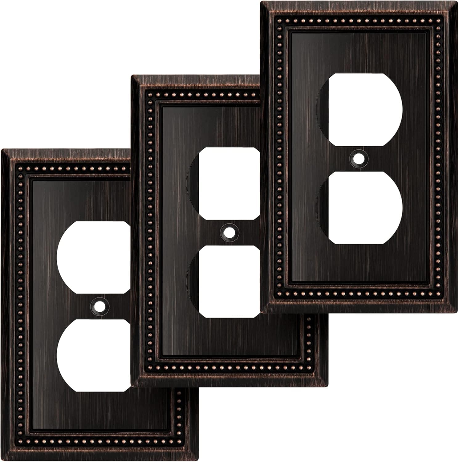 Henne Bery Sunken Pearls Decorative Wall Plate Switch Plate Outlet Cover (Single Duplex, 3 Pack, Aged Bronze)