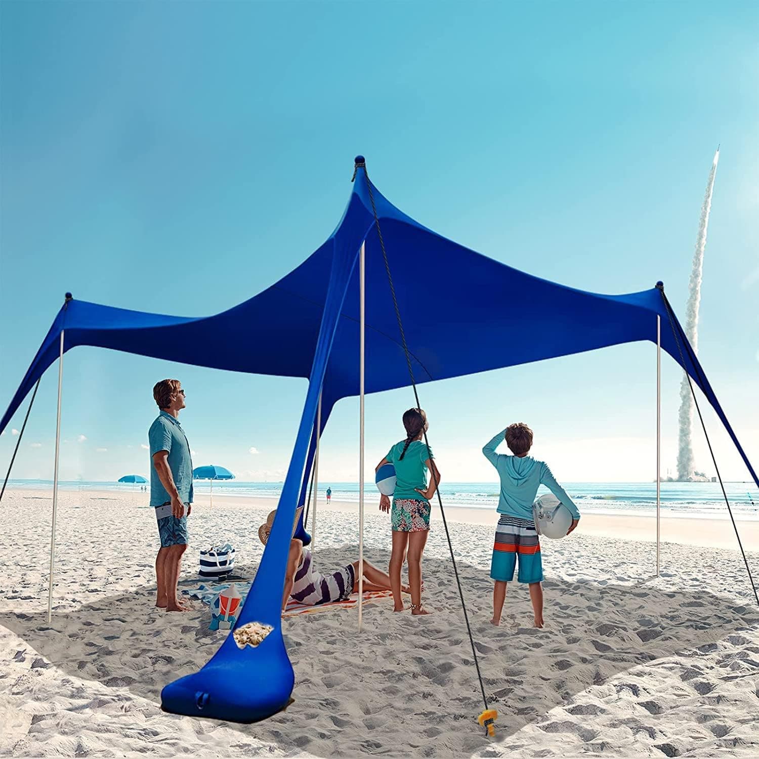 HARBLAND Beach Tent Sun Shelter with 4 Sandbags Sand Shovel Tent Stakes&Stability Poles Beach Canopy Sun Shade UPF50+ for Camping Trips Fishing Backyard Fun Picnics (10X10 ft)