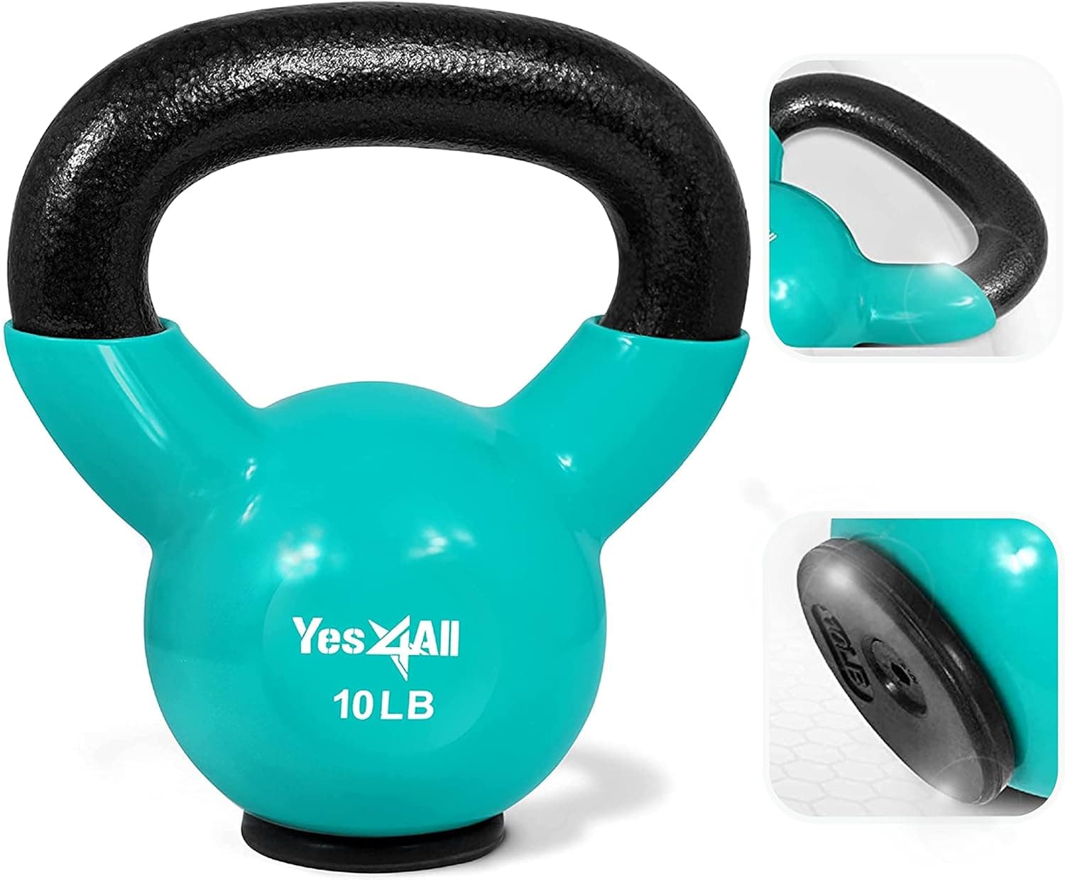Yes4All Vinyl Coated Kettlebell With Protective Rubber Base for Weightlifting, Conditioning, Strength & Core Training
