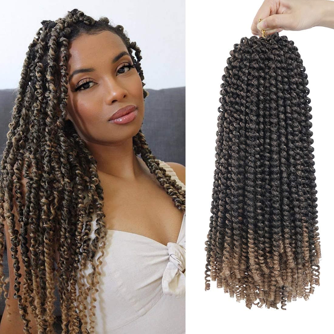 16 inch Spring Twist Crochet Braids Hair for Butterfly Locs Bomb Twist Crochet Hair Beyond Beauty Ombre Colors Synthetic Fluffy Hair Extension 3 Packs (16 Inch, M1B 27)