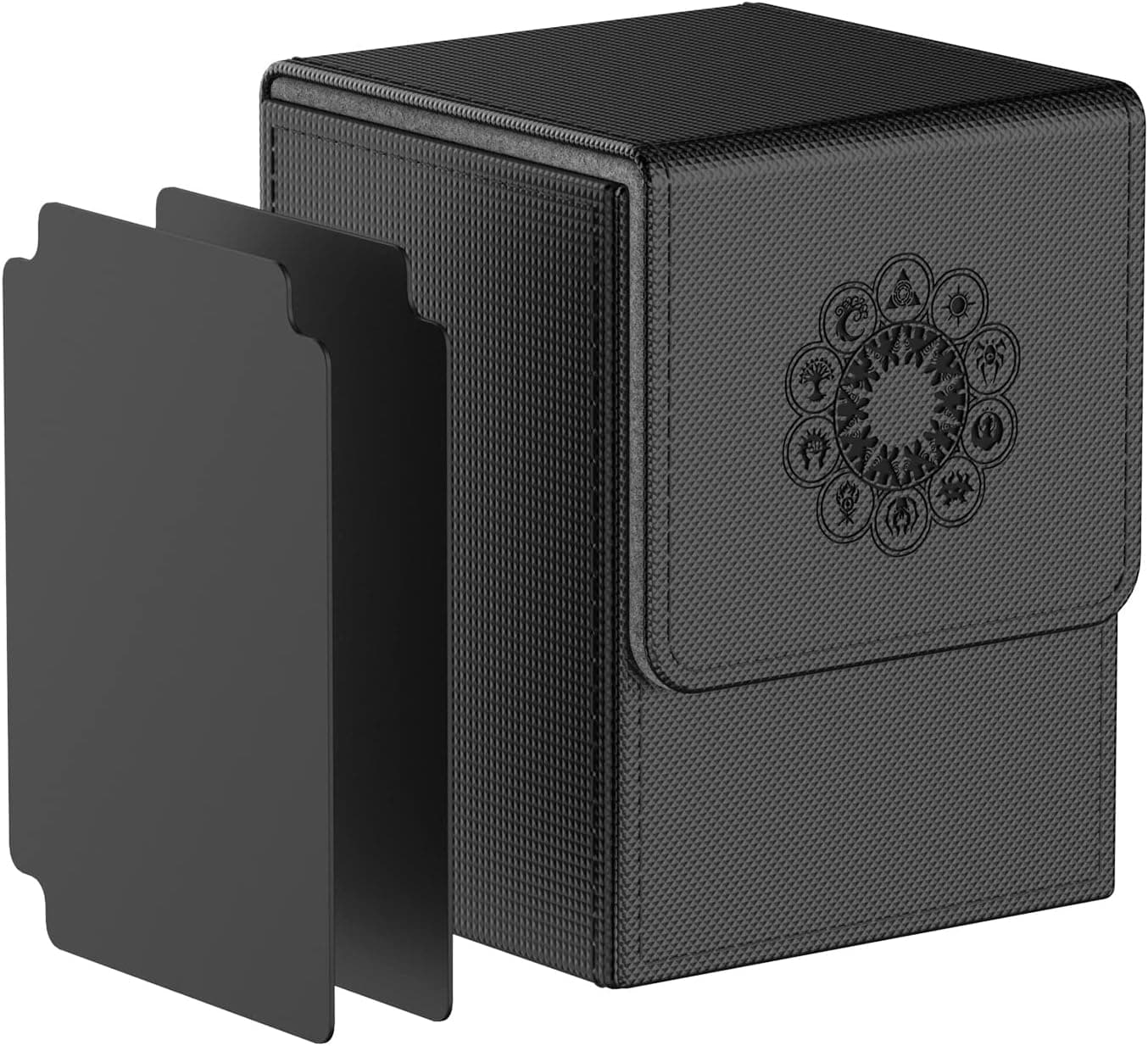 MIXPOET Deck Box compatible with MTG Cards, Trading Card Case with 2 Dividers per Holder, Large Size for up to 150 Cards - The Elementals (Black)