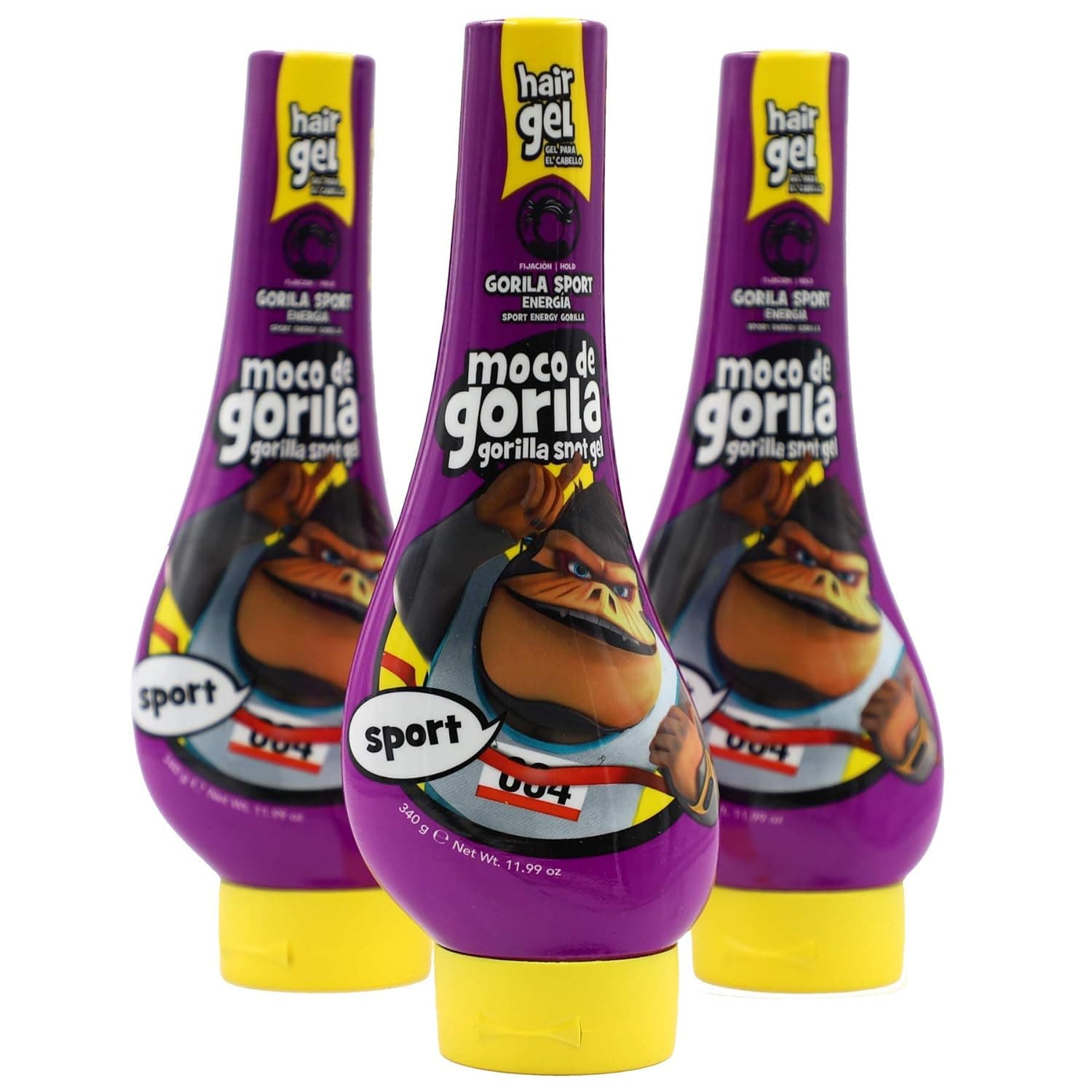 Moco de Gorila Sport Squizz, Hair Styling Gel, Long-Lasting Hold, Reactivatable with water, 3-Pack of 11.92 Oz Each, 3 Squeezable Bottles.