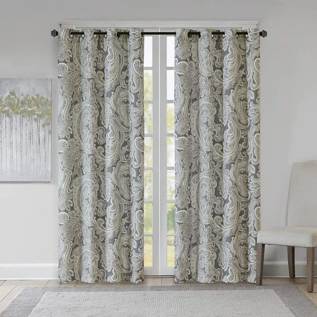 Grey Curtains For Living room , Casual Fabric Window Curtains For Bedroom , Ronan Paisley Grommet Window Curtains , 50X63", 1-Panel Pack