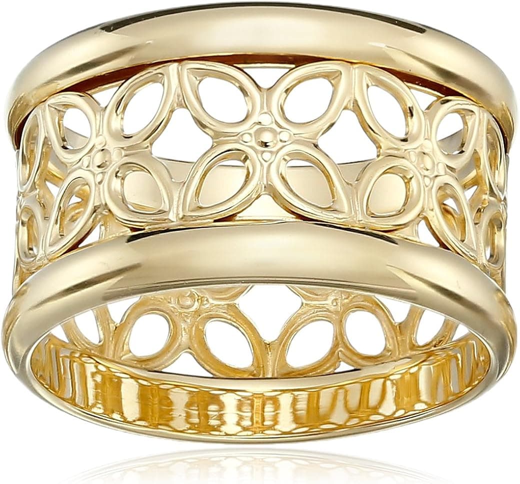 Amazon Collection 14k Gold Flashed Sterling Silver Flower Band Ring