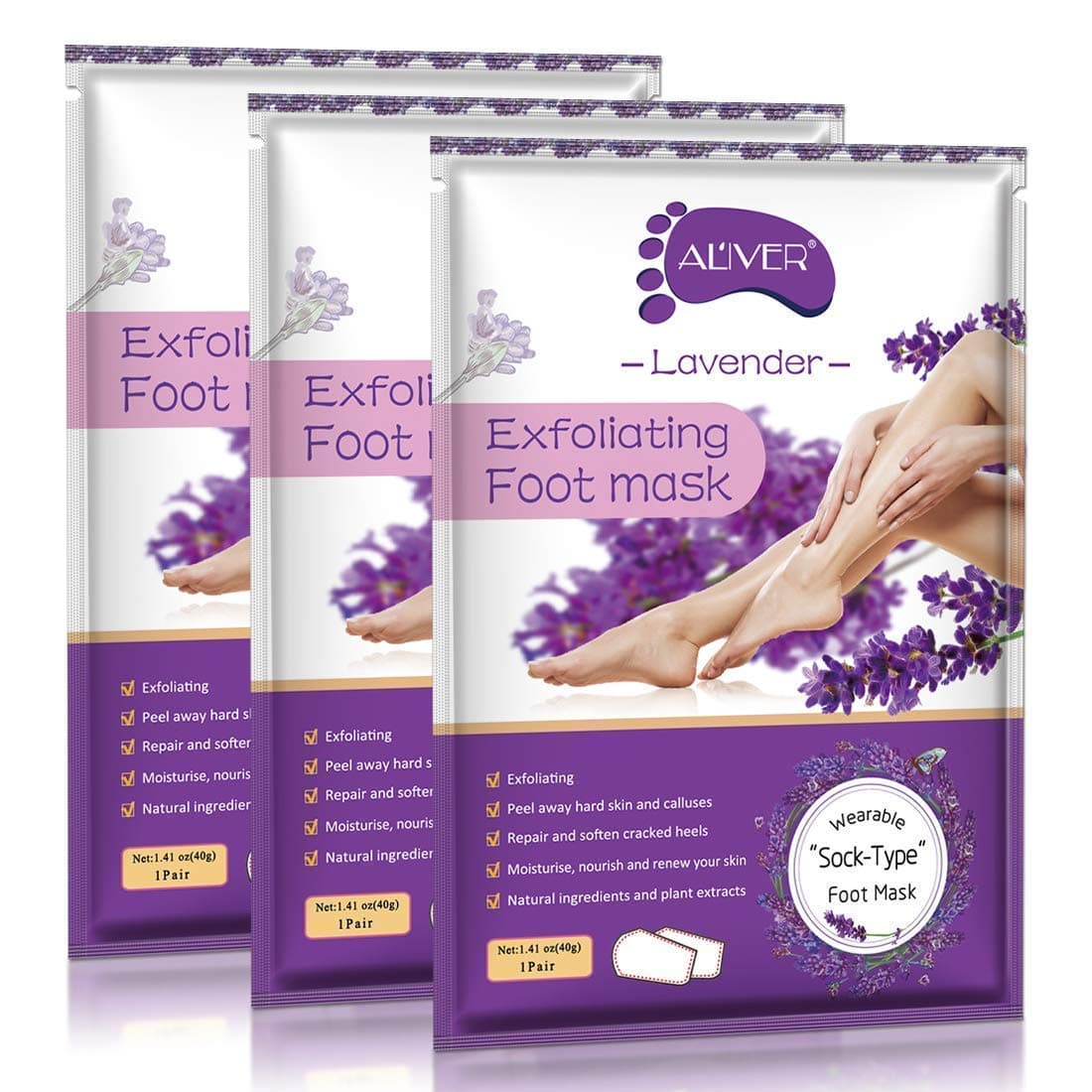 Foot Peel Mask 3 Pack, Natural Peeling Away Calluses and Dead Skin Cells, Make Your Feet Baby Soft, Repair Rough Heels- For Men & Women Lavender