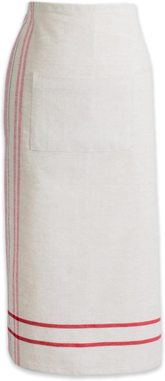 DII Cotton French Stripe Bistro Half Waist Apron with Pocket and Extra Long Ties, 30 x 28, Cooking, Baking Apron Red