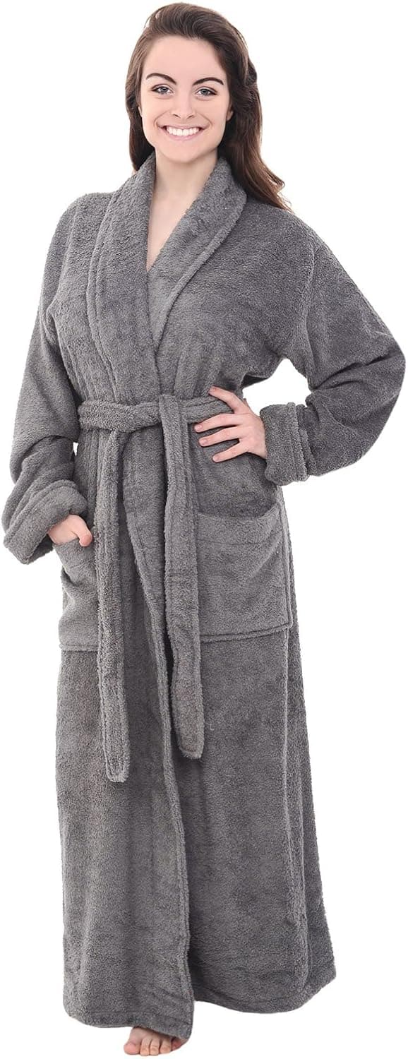 Alexander Del Rossa Womens Turkish Terry Cloth Robe, Long Cotton Bathrobe, 1X-2X Steel Gray (A0126WST2X)