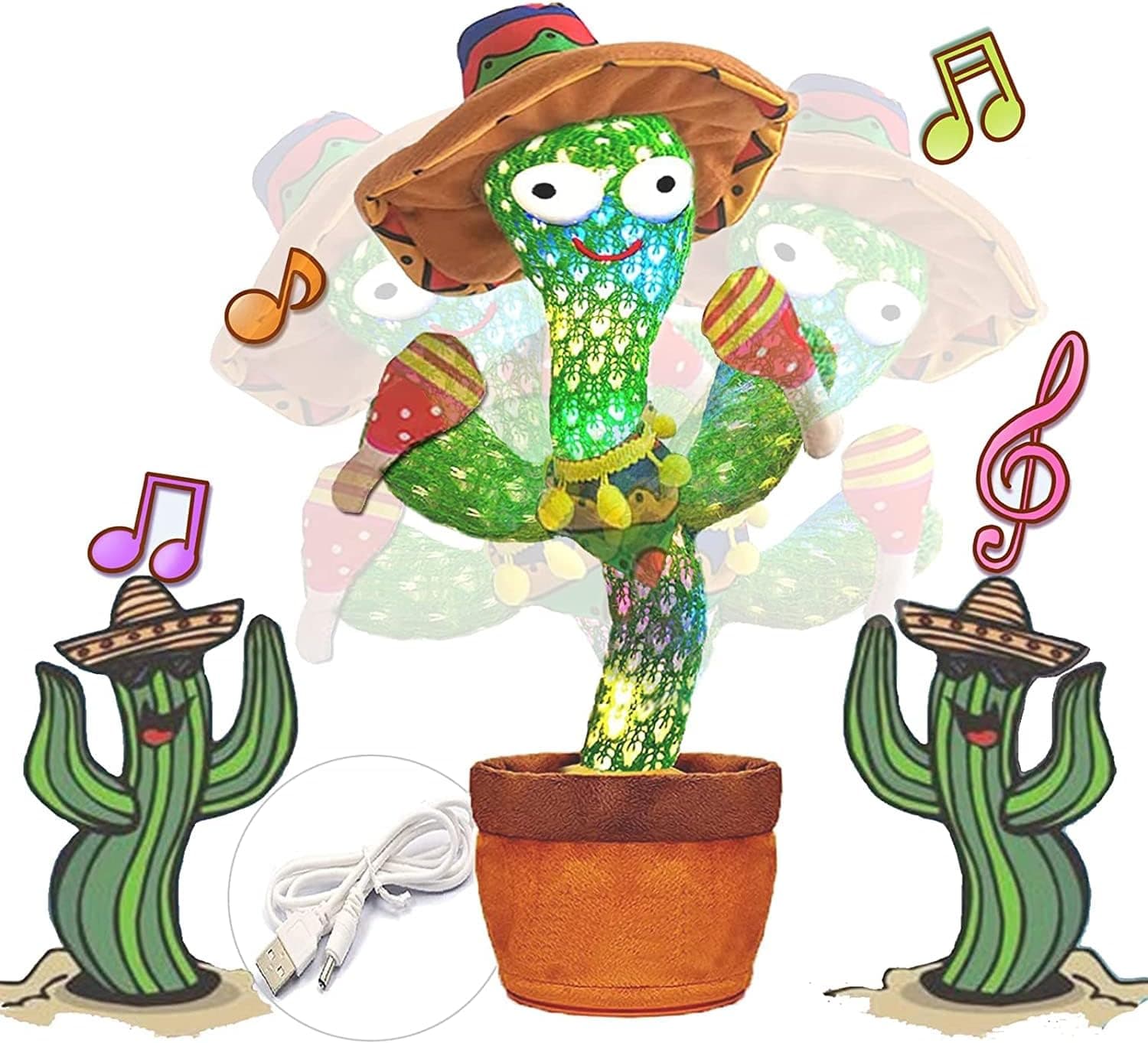 Cactus Mimicking Toys, Talking Cactus Toys with Hat, Recording Repeats What You say and emit Colored Lights,Gifts of Fun Toys for Boys and Girls USB Charging 120 Songs