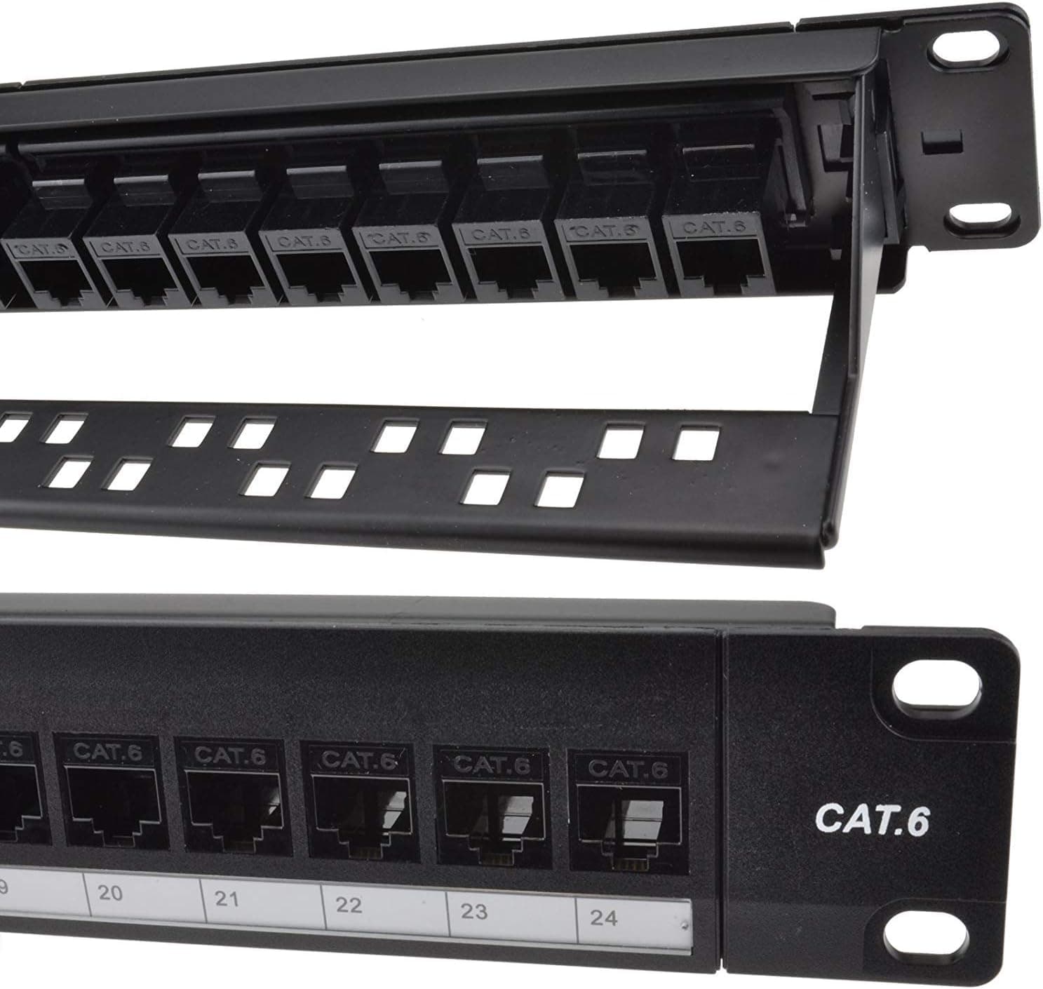 Detroit Packing Co. 24 Port CAT6 RJ45 Through Coupler Patch Panel with Back Bar, Wallmount or Rackmount, Compatible with Cat5, Cat5e, Cat6, Cat6A, UTP STP Cabling (CAT6 UnShielded, 24-Port)