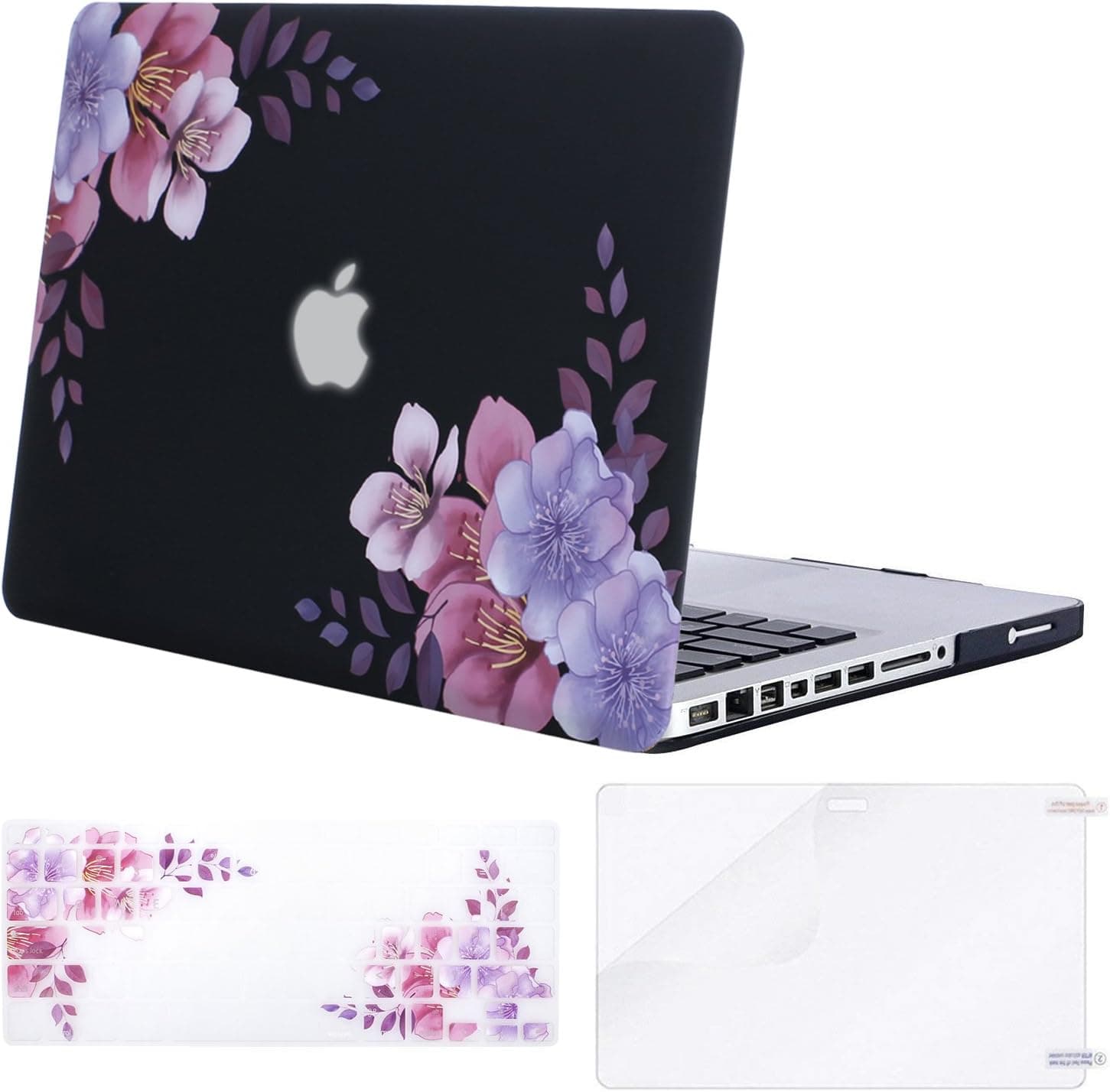 MOSISO MacBook Pro 13 inch Case A1278 Release 2012-2008, Plastic Pattern Hard Case & Keyboard Cover & Screen Protector Compatible with Old Version MacBook Pro 13 inch with CD-ROM, Peach Blossom