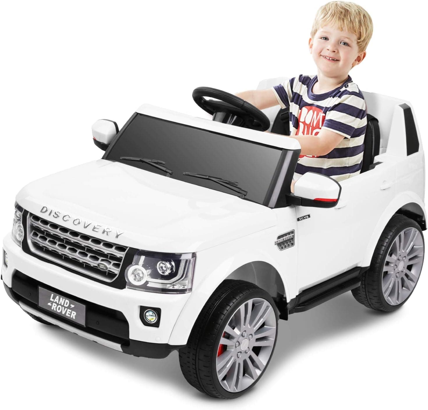 BAHOM Kids 12V Ride On Car Truck with Storage Electric Toy Vehicle with 2.4G Remote Control, Lockable Doors, for Girls Boys Age 3-8 (White)