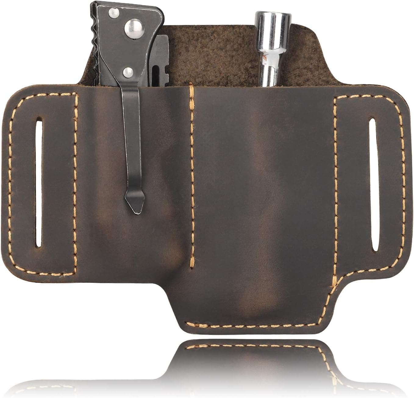 Leather Sheath EDC Pocket Organizer for Belt,Pocket Protector for Men,Leather Knife Sheaths,Pocket Pouch Carrier for Tools/Pens/Scissors with Key Holder