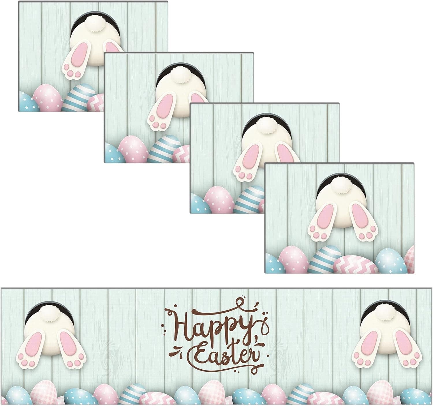 5 Pieces Easter Table Runner Eggs Cute Spring Holiday Table Runner 13 x 72 Inches with Washable Colorful Easter Placemats Easter Table Mats Easter Place Mats for Party Decor (Easter Bunny Style)
