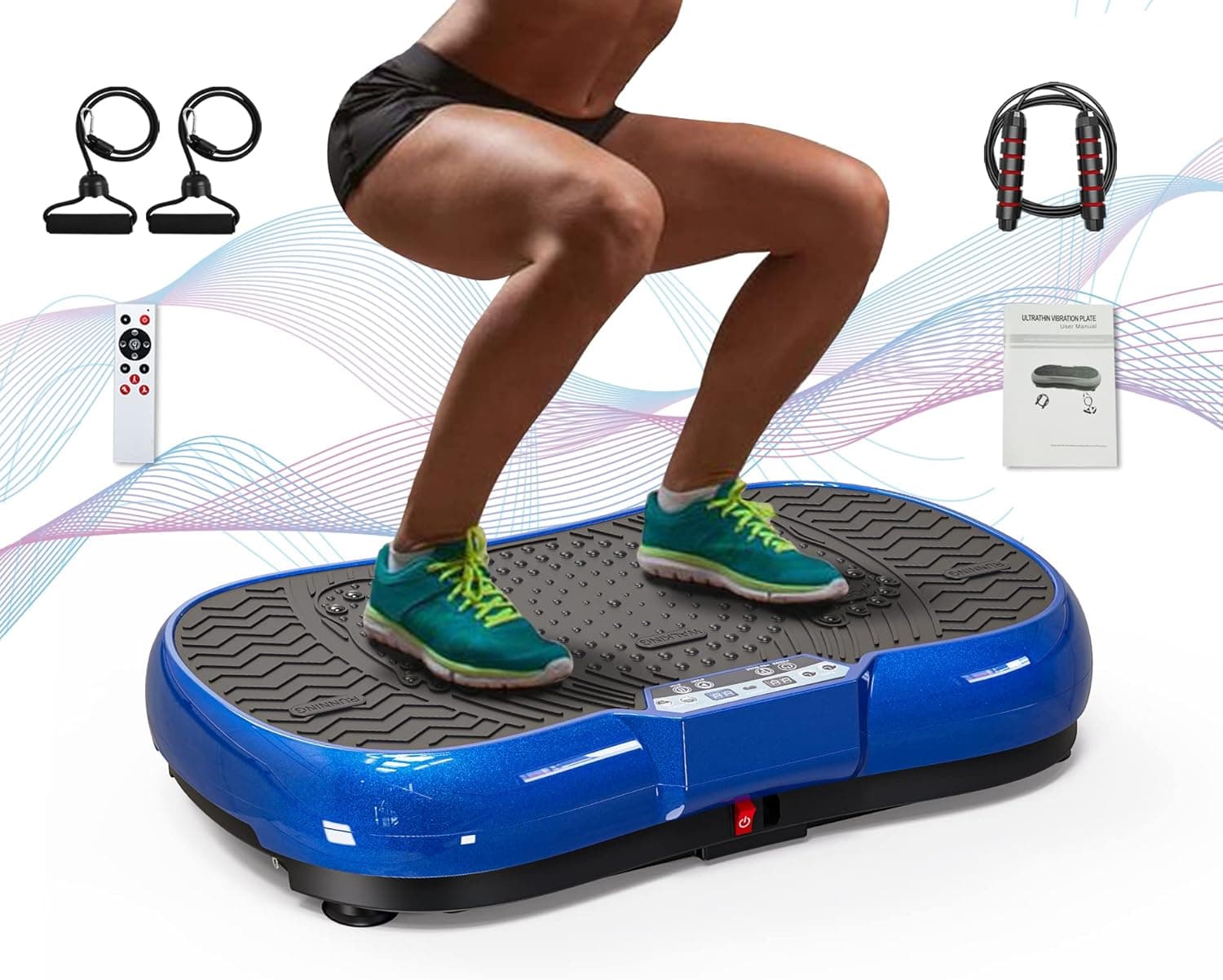 Bigzzia Vibration Plate Exercise Machine 10 Modes Whole Body Workout Vibration Fitness Platform w/ Loop Bands Jump Rope Bluetooth Speaker Home Training Equipment for Weight Loss & Toning